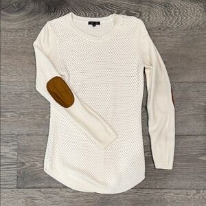 Chic Cream Sweater with Tan Elbow Patches